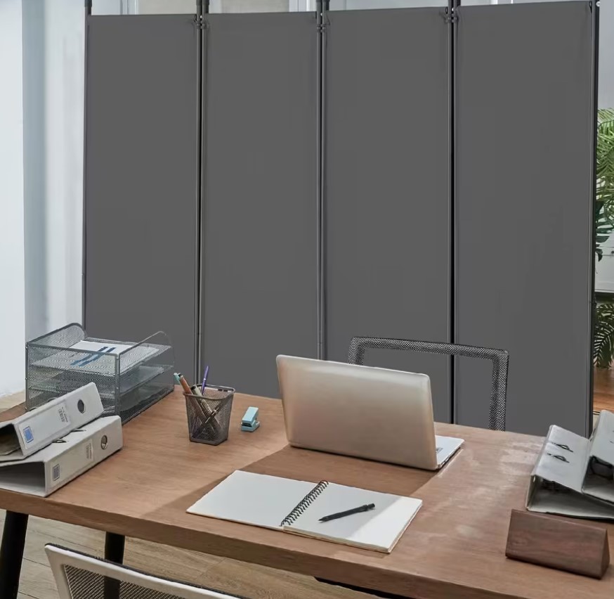 4 Panel Room Divider Folding Privacy Screen Fabric Partition Office Gray