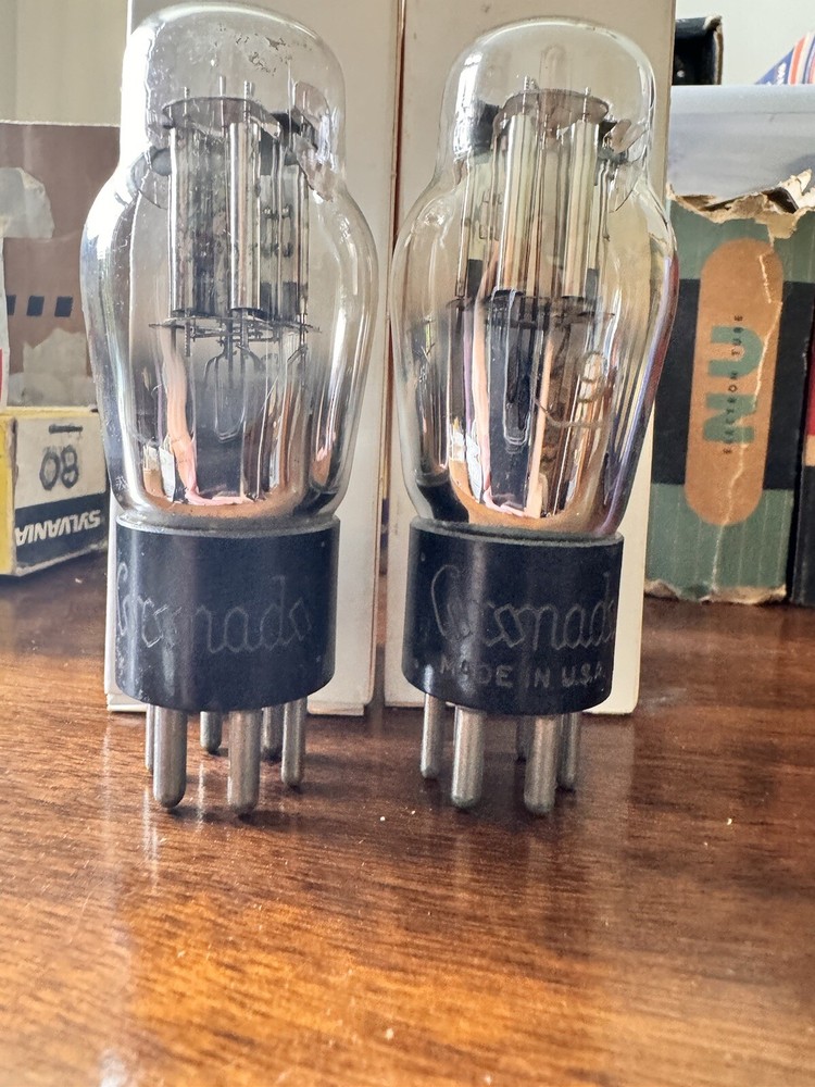 Matched Pair Type 19 Coronado ST Bottle Engraved Base Silver Plates Dual Triodes