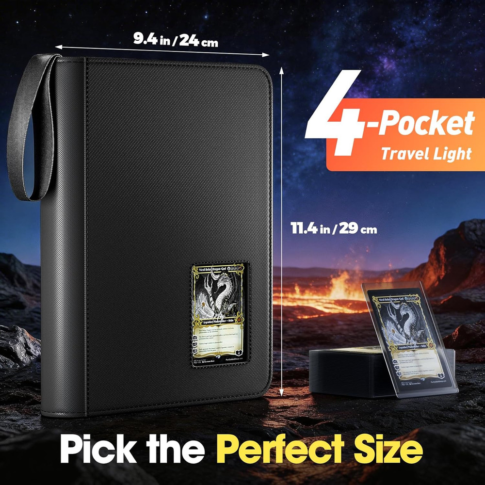 4 Pocket Top Loader Binder, Holding 144 Cards in 3"X4" Toploaders, Side Loading