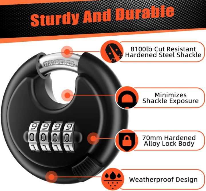 Candado combinación disco 4 dígitos resistente impermeable acero 2 piezas negro