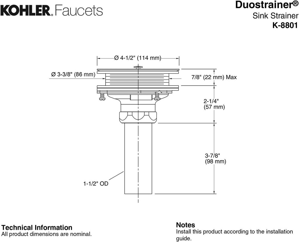 Easy Installation Brass Sink Strainer, Polished Chrome