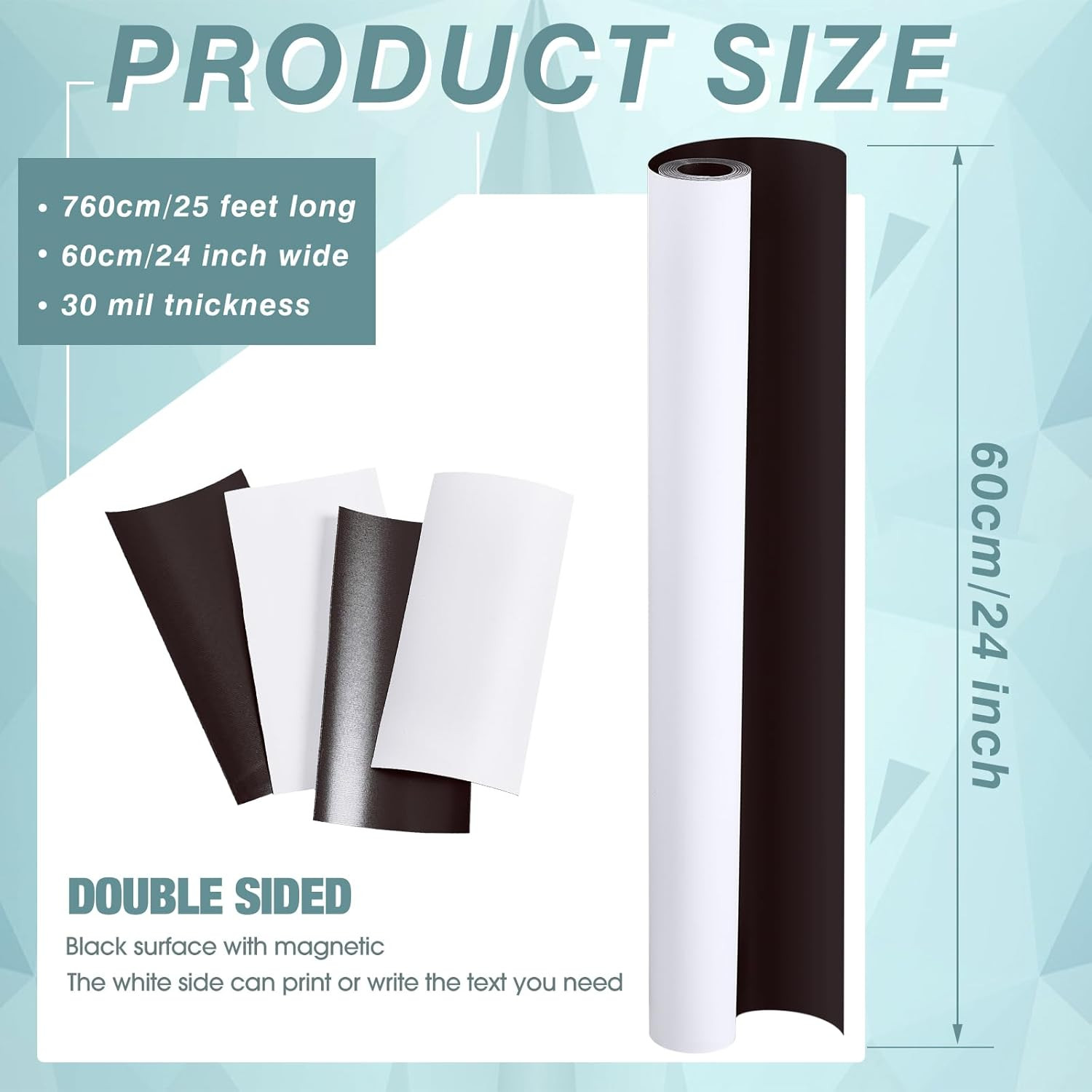 24 Inch X 25 Feet, 30 Mil Blank White Surface Magnet Sheets Magnetic Roll Printa