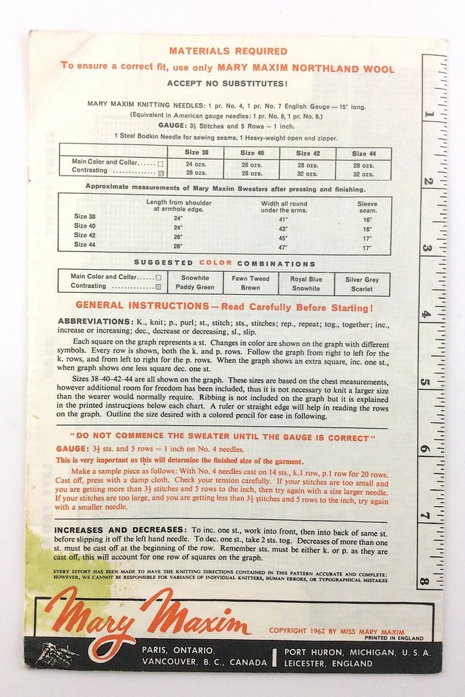 Mary Maxim Graph Style Knitting Pattern Instruction Booklet Brochure R064