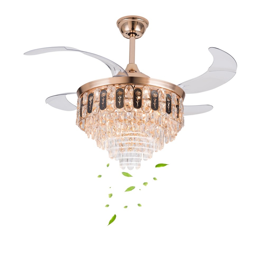Crystal Ceiling Fan Light 6 Speed Modern LED Dimmable Pendant Lamp With Remote