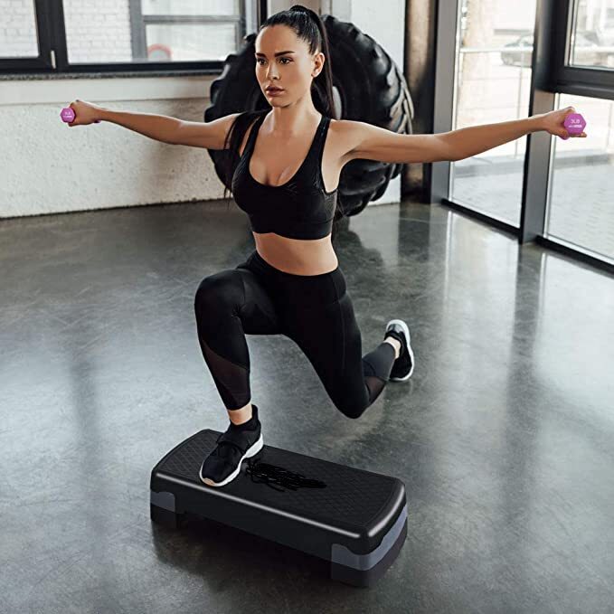 Step Platform w/Risers Cardio Fitness Accessories Workout Bundle for Exercise