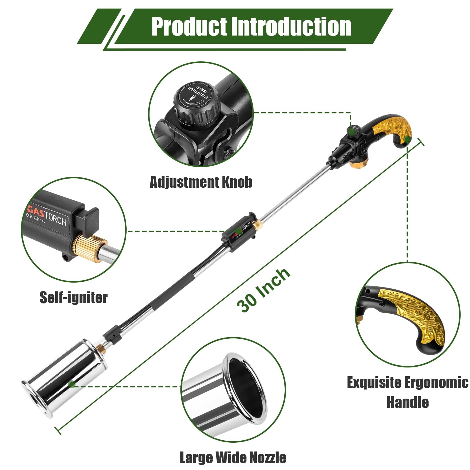 Propane Torch Weed Burner, Adjustable flame thrower with Detachable Handle, B...