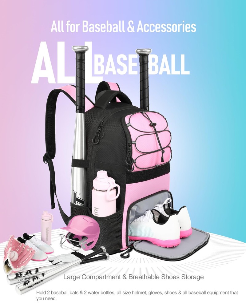 Softball Bag, Lightweight Baseball Backpack with Shoes Compartment, Baseball Bat