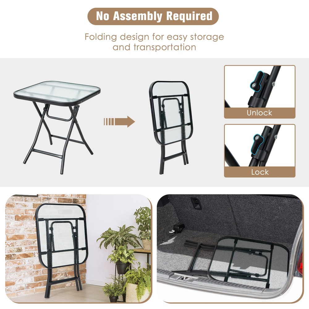 Patiojoy Patio Stylish Folding Side Coffee Table w/ Tabletop & X-Shaped Frame