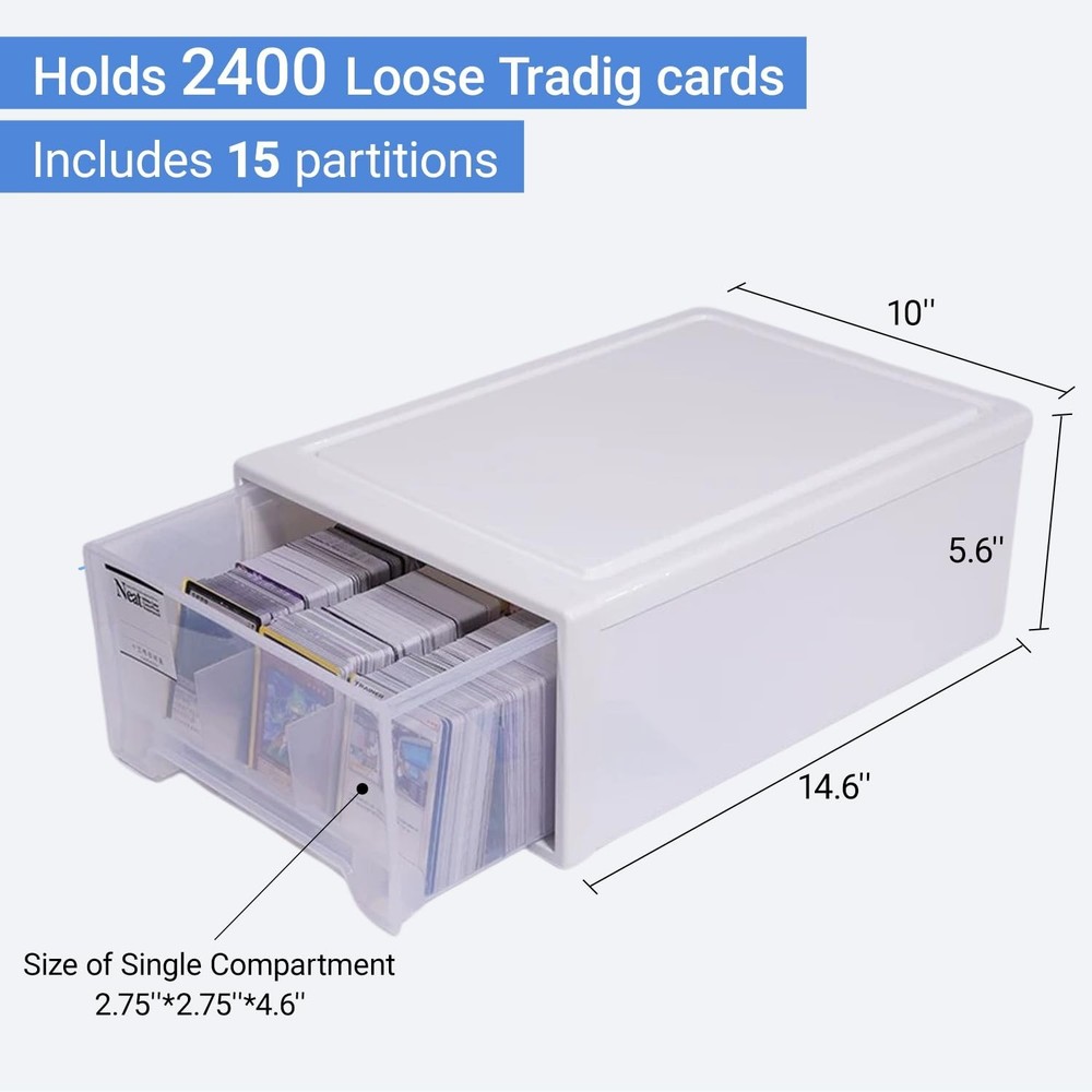 2400-Capacity Trading Card Storage Box with Drawer, Plastic Stackable Organiz...