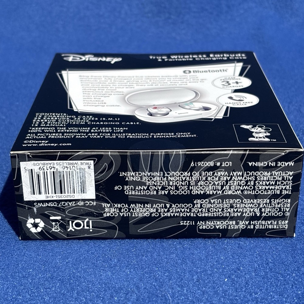 Disney Mickey Mouse True Wireless Earbuds Portable Charging Case Bluetooth New