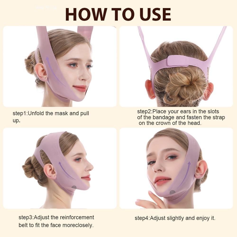 V Line Lifting Mask, Chin Strap for Sleeping, Reusable Double Medium, Pink