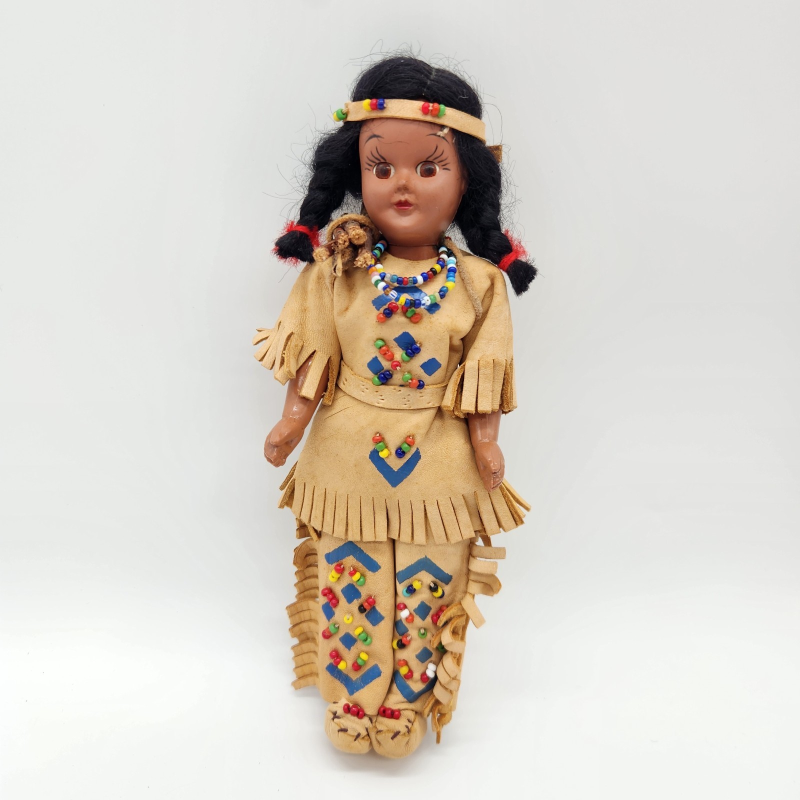 Vintage Plastic Native American Indian Girl Doll 7.5"