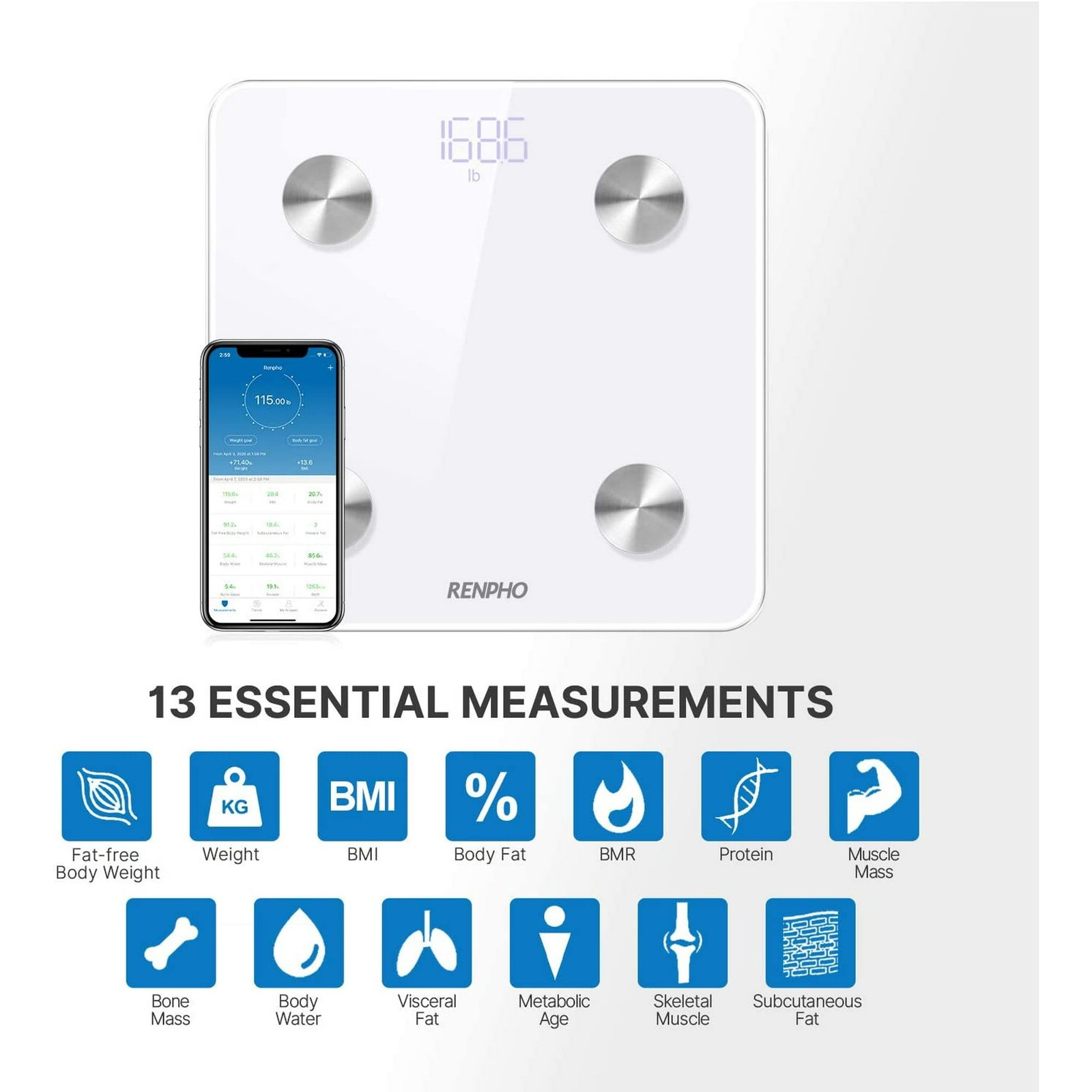 RENPHO Digital Body Weight Scale Bathroom Body Fat Scale Bluetooth Smart Scales