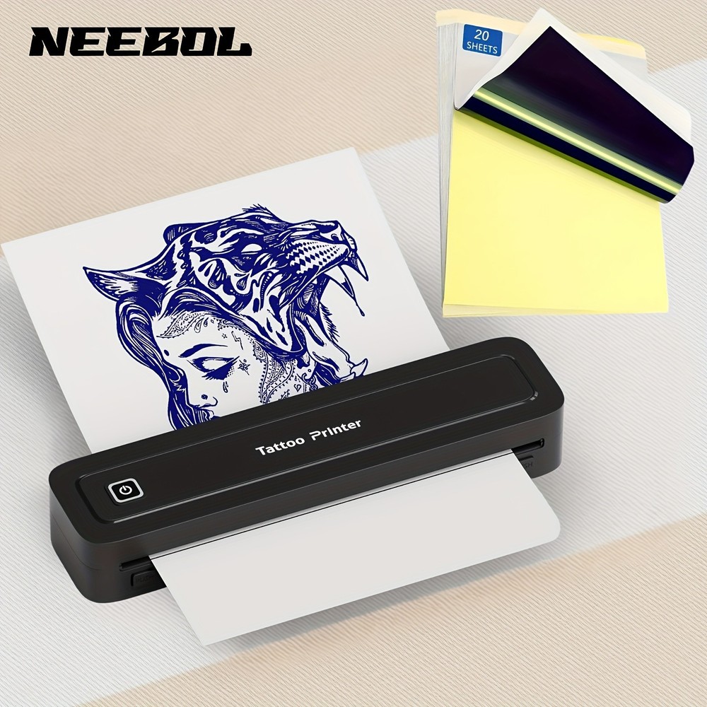Neebol 8038 Thermal Tattoo Stencil Printer Bluetooth Tattoo Machine Kit Black