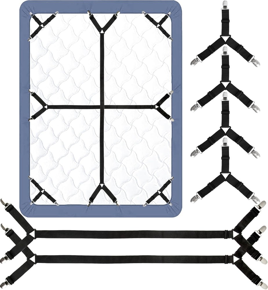 Bed Sheet Straps, 6 Pack Fitted Bed Sheet Fasteners Clips Adjustable Crisscro...