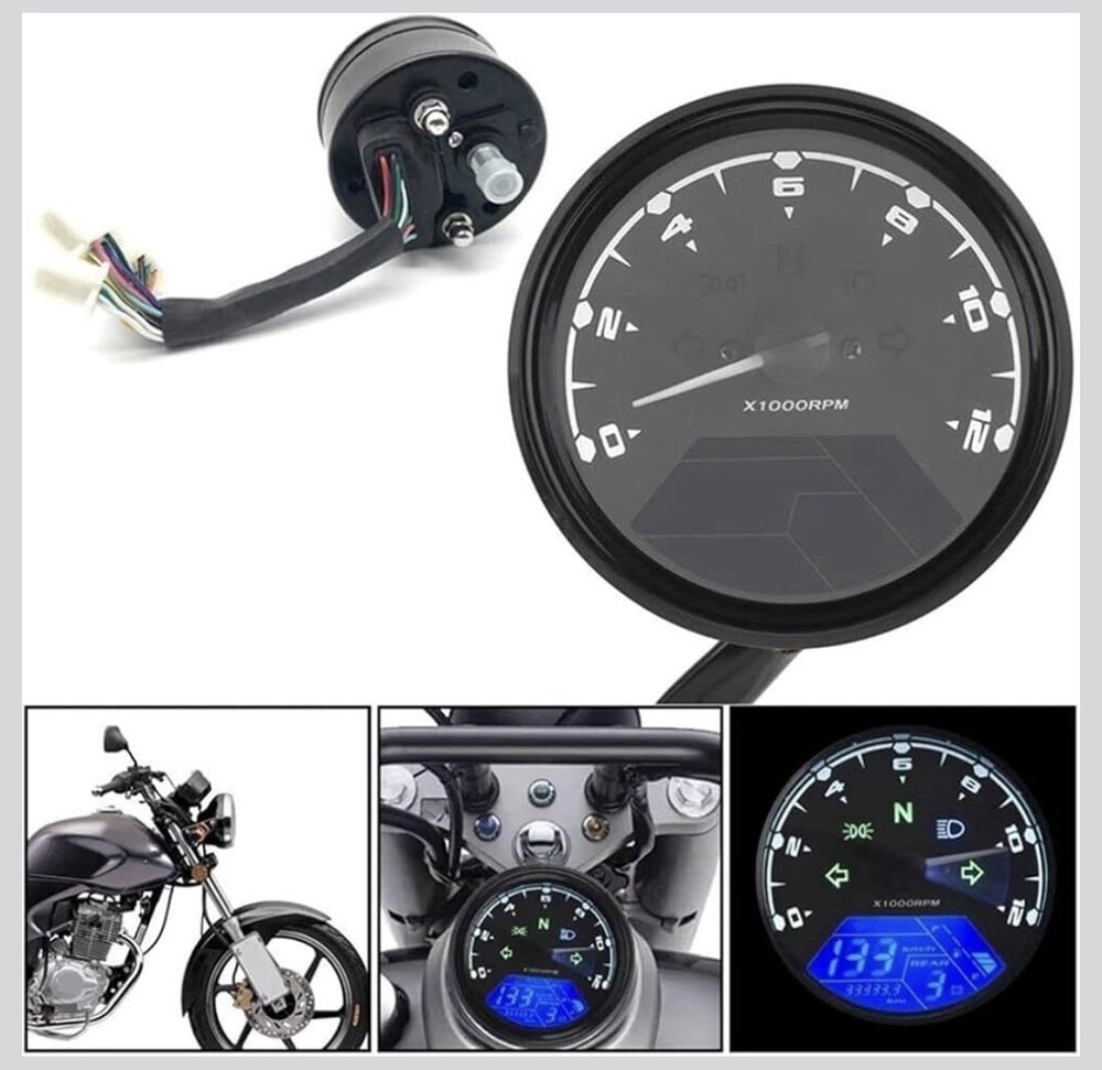 LCD Universal Digital Speedometer Odometer Tachometer, Motorcycle Speedometer