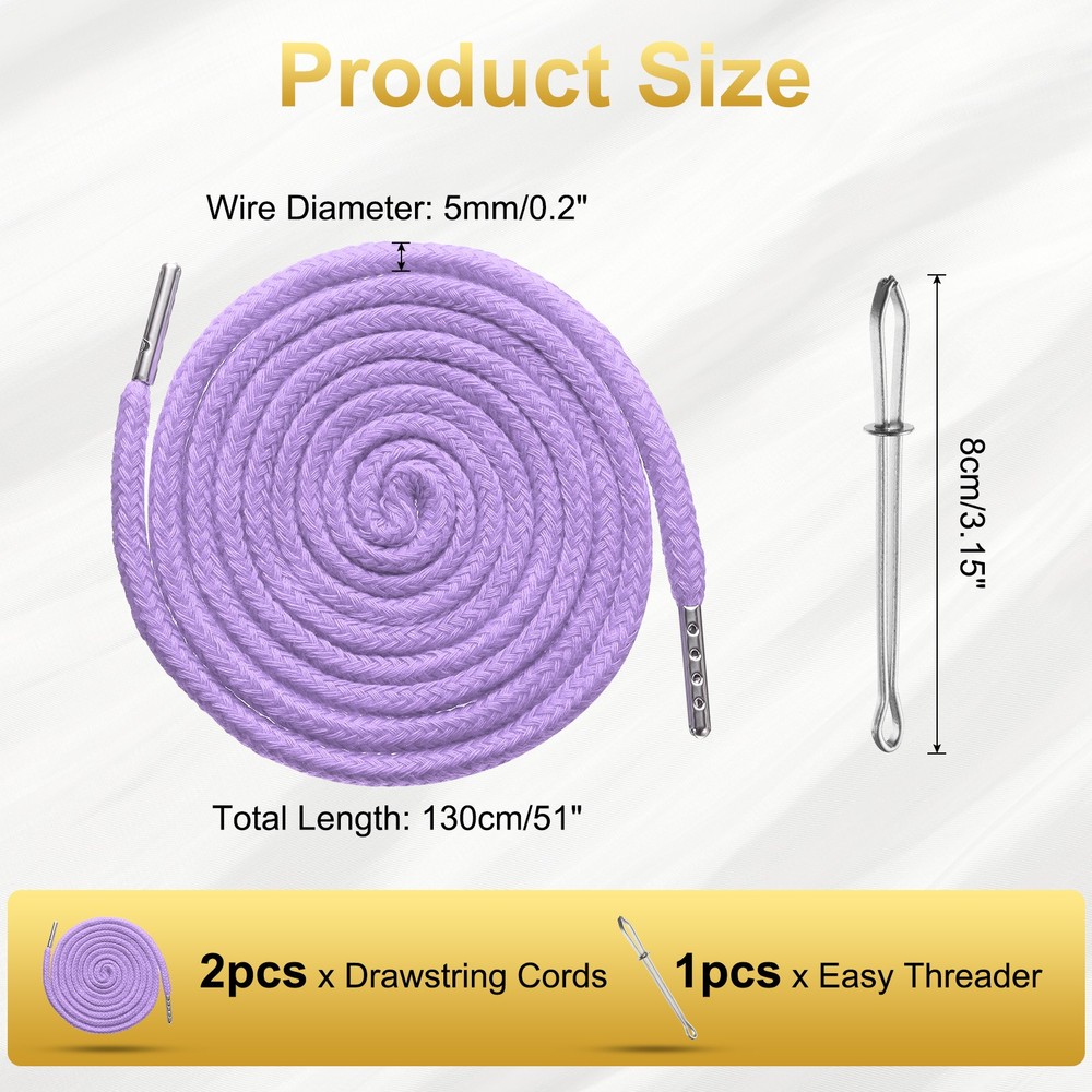 2pcs Drawstring Cords 51" Replacement Drawstring with Threader Light Purple
