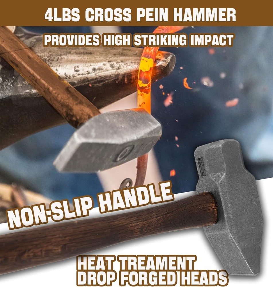 4LB Blacksmith Handmade Forge Hammer for Farrier, Knife Maker,Blacksmith Forging
