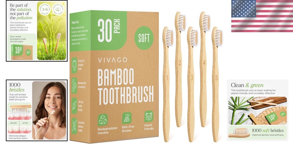 Recyclable Soft Bristles Toothbrushes 30 Pack