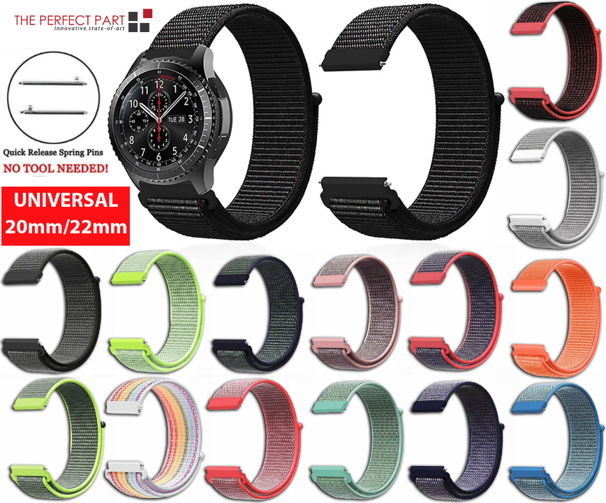 20mm 22mm Woven Nylon Sport Loop Watch Band Strap W/ Quick Release Spring Pins