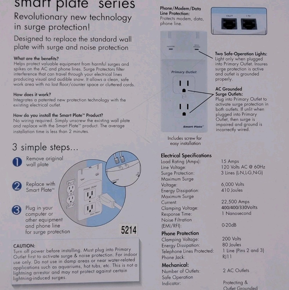 Hp Computer Surge Protector Smart Plate Series Internet Ready RCA New