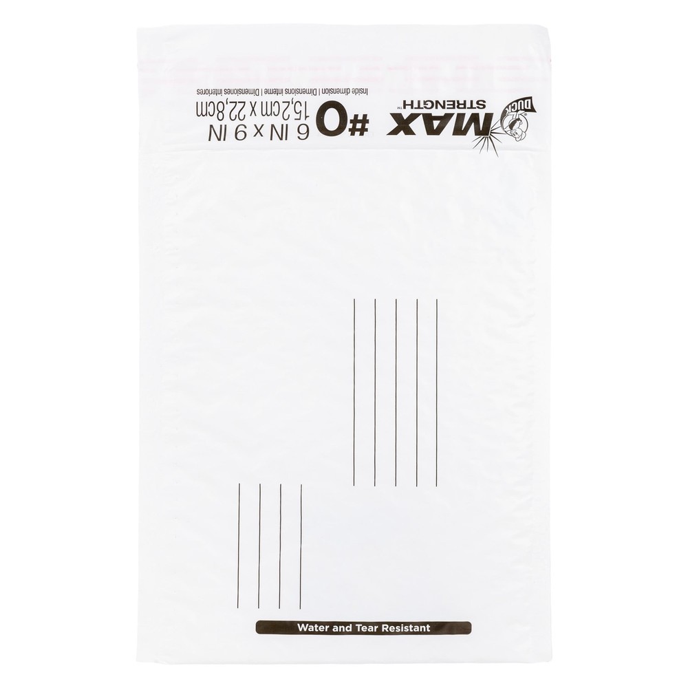 New Duck Max Strength Self-Sealing Poly Bubble Mailer #0, 6" x 9", Solid White
