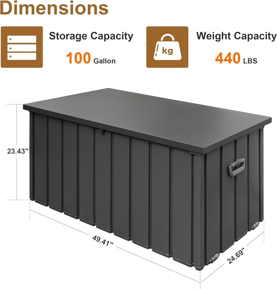 SHPAI 100 Gallon Deck Box, Lockable Storage Container with Galvanized Steel