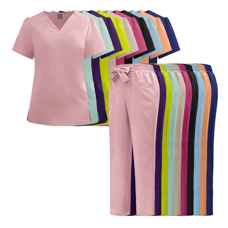 Lady Medical Scrub Set Nursing Uniform V-Neck Straight 2025 Summer Fashion Color