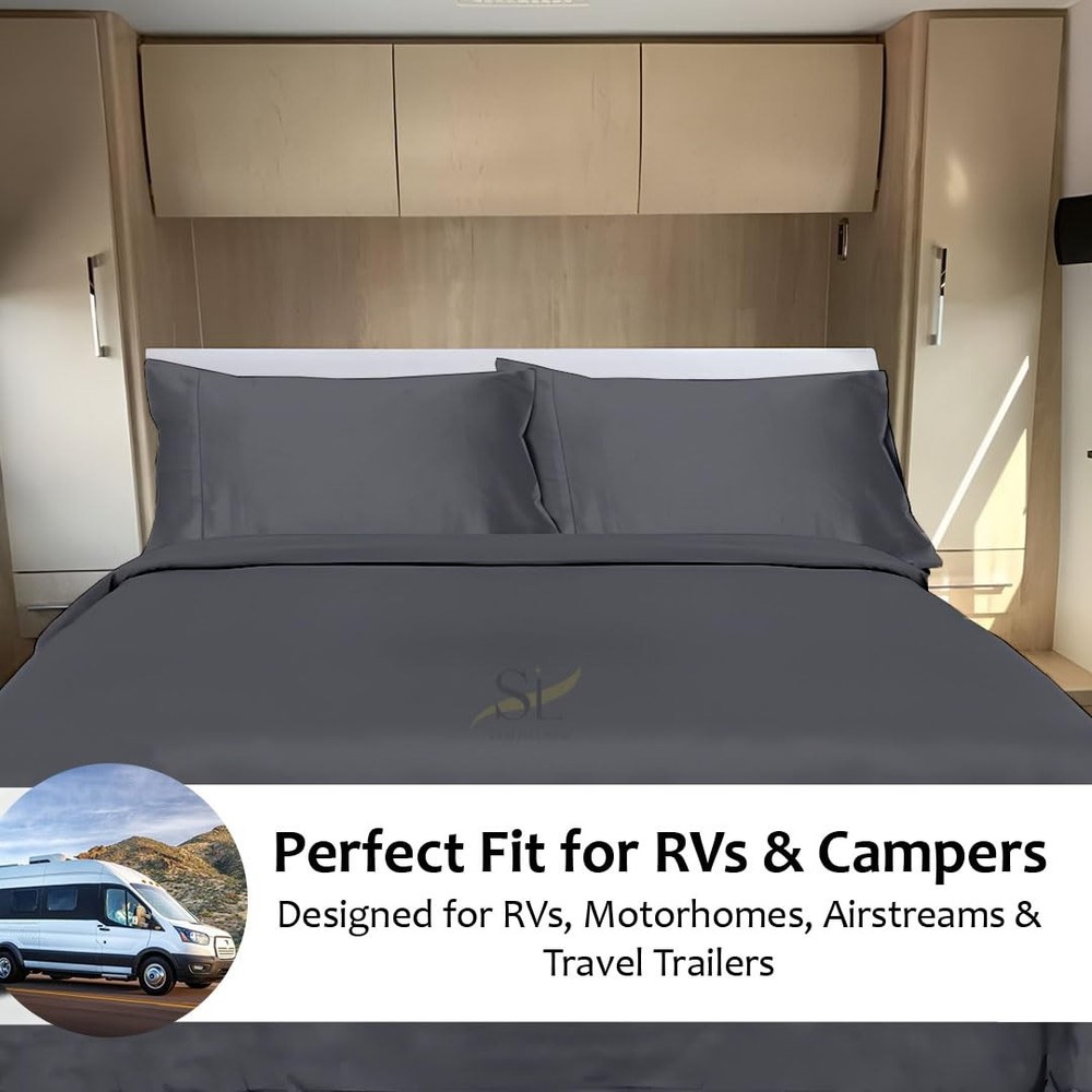 Microfiber RV Sheet Sets, 48x75 3/4 Full Bunk, Dark Grey Solid - Fits Mattres...