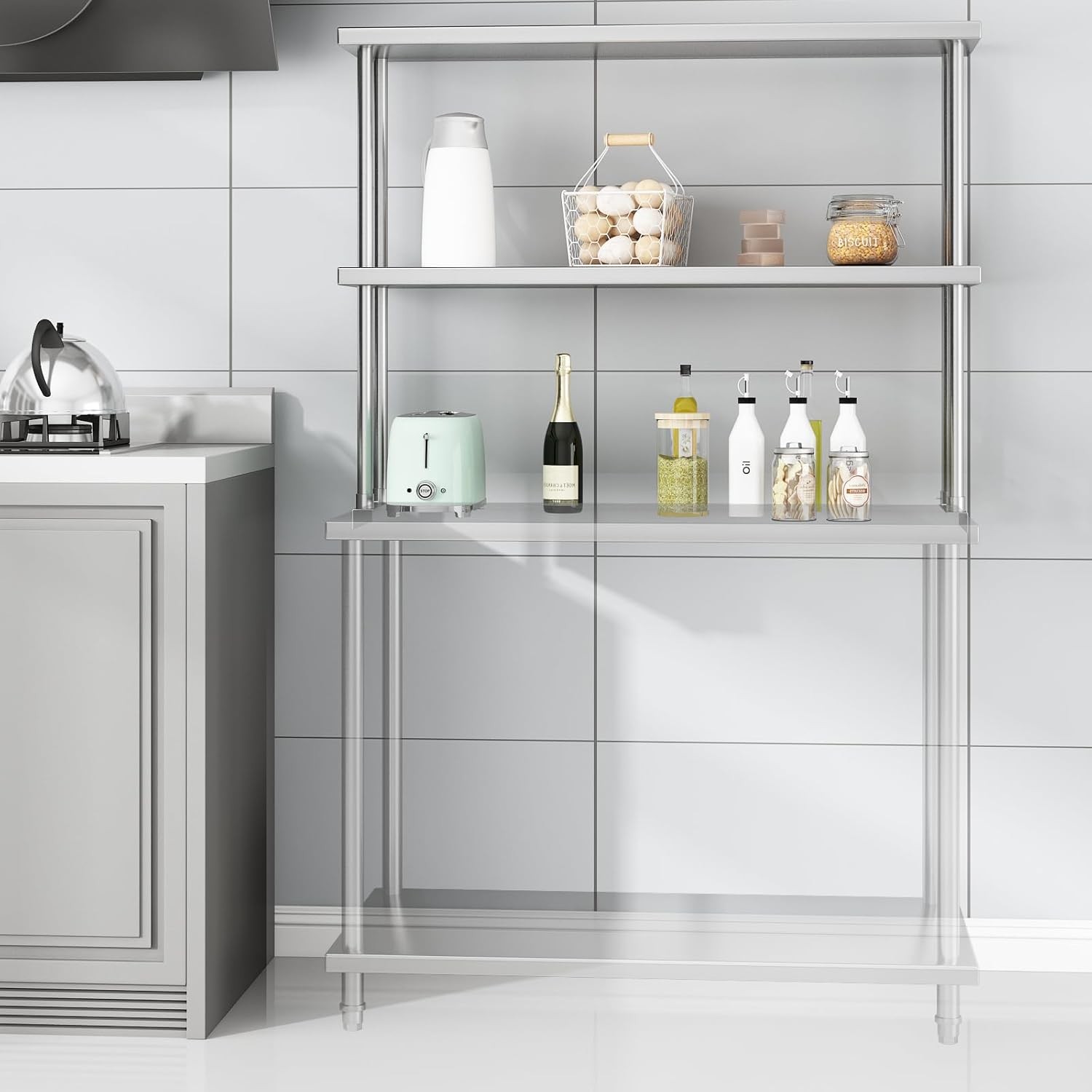 12"x48" Stainless Steel Overshelf for Prep & Work Table, 2-Tier Adjustable Shelf