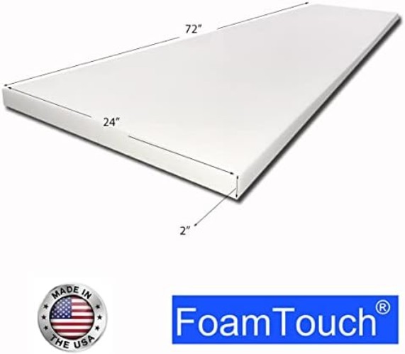 Superb 2" Thick Rectangular Foam 72" x 24" for Mattresses and Upholstery
