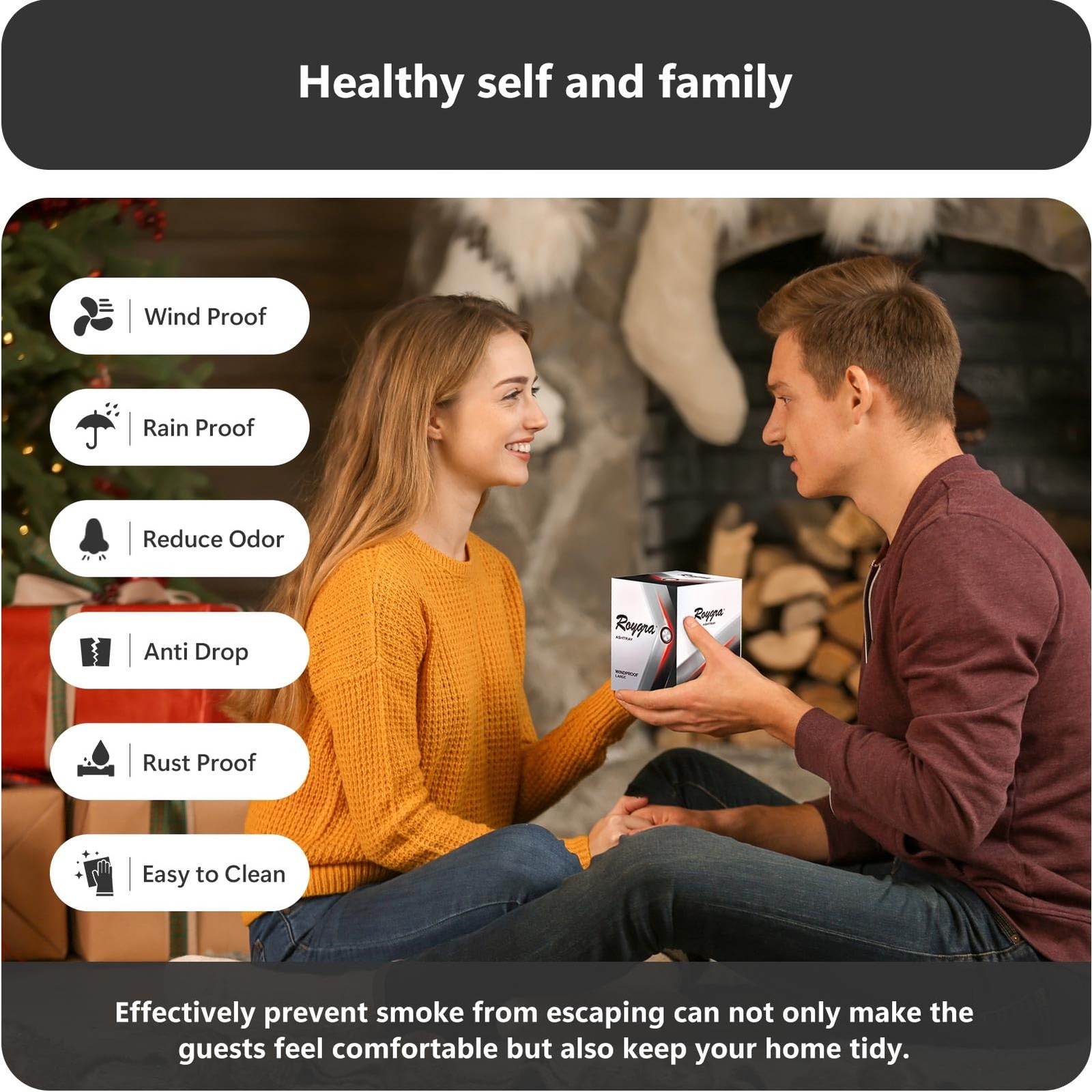 Ashtray with Lid, Windproof Smokeless Odorless Metal Tabletop Ash Tray fo