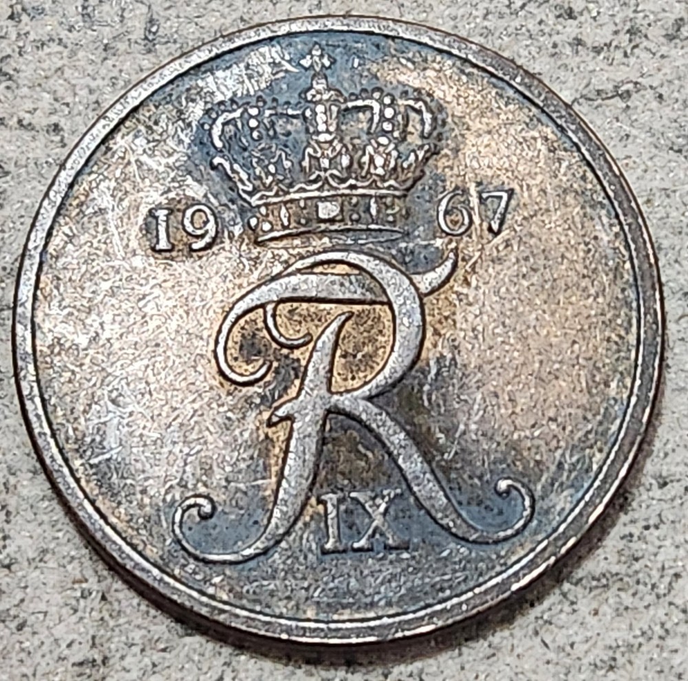 DENMARK 🇩🇰 FIVE (5) ØRE COIN 1967 (KING FREDERICK IX)
