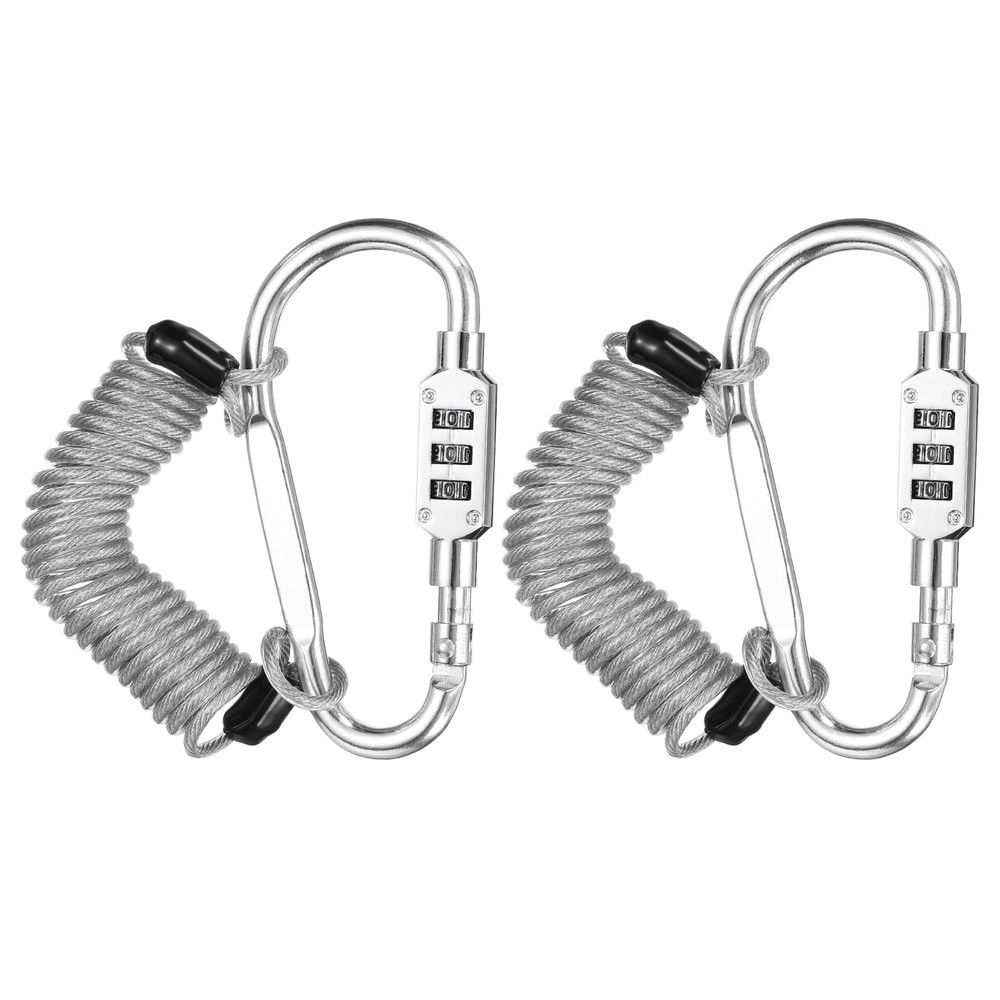 2 Set 4.9Ft Cable Lock Steel Safety Cable with 3.8" Combination Lock Silver