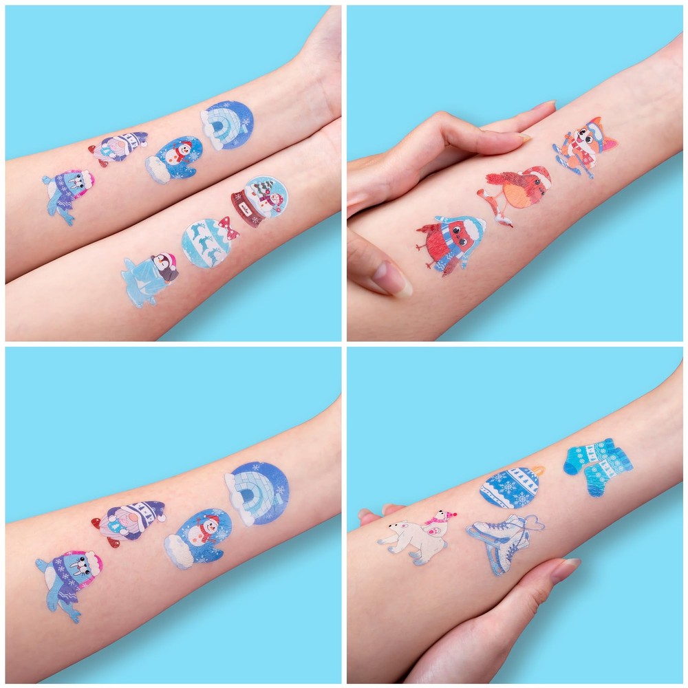 96 PCS Hello Winter Snowflake Pre-Cut Temporary Tattoos for Kids | Multiple