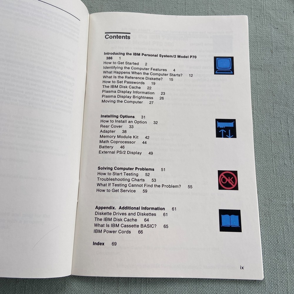 IBM Personal System PS/2 Quick Reference Guide P70 386 Model 30 286 Operations