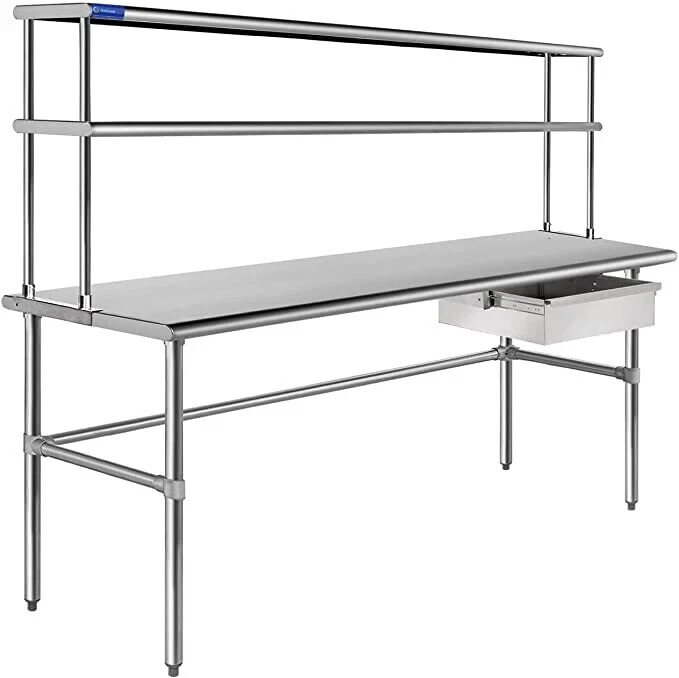 Restaurant Kitchen Work Table – NSF Certified with Overshelf and Drawer