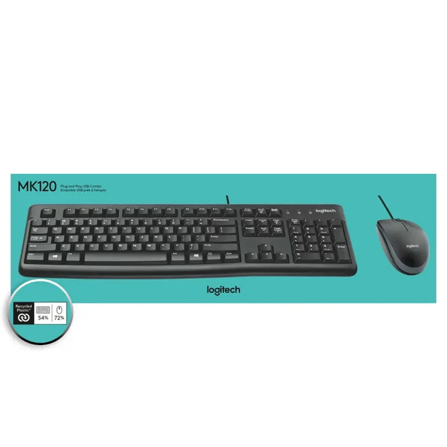 Logitech - MK120 Full-size Wired Membrane Keyboard and Mouse Bundle for USB Plug