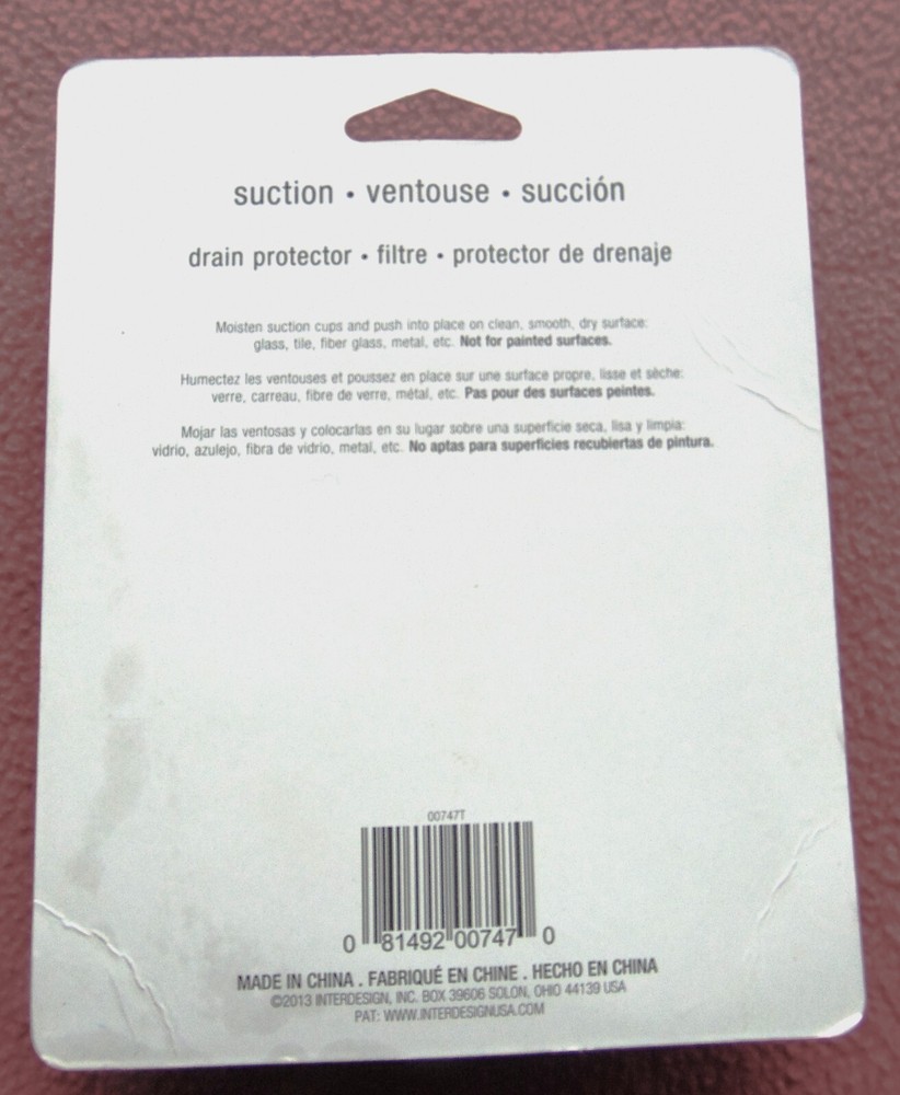 "IDESIGN" DRAIN PROTECTOR ~ WITH 4 SUCTION CUPS ~ CLEAR PLASTIC ~ BRAND NEW