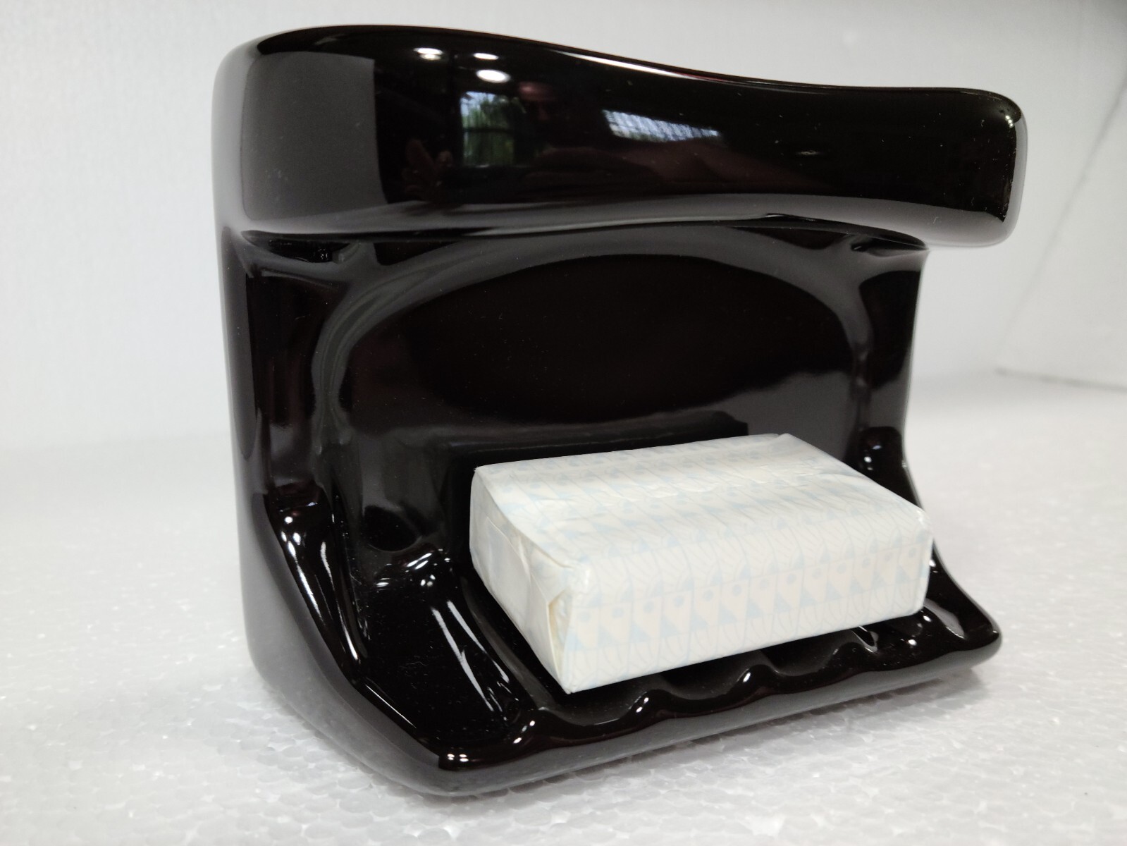 Vintage Black Ceramic Soap Dish Tray Washcloth Holder Shower Cloth Bar