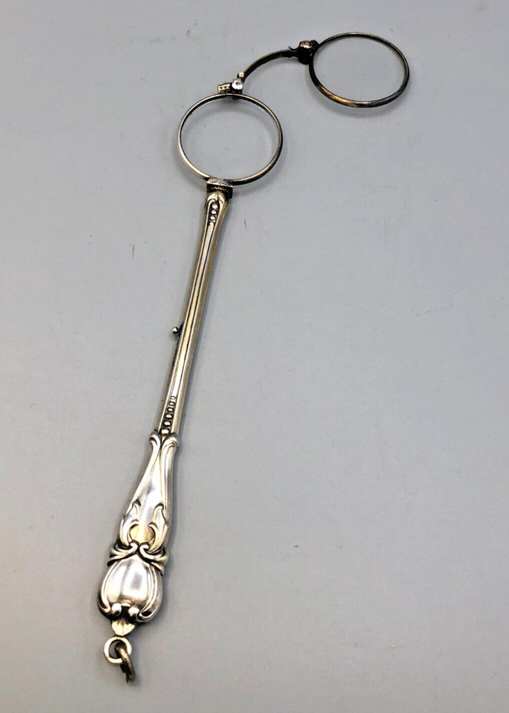 Antique Lorgnette Opera folding Spectacles 7.75", Silver plated handle