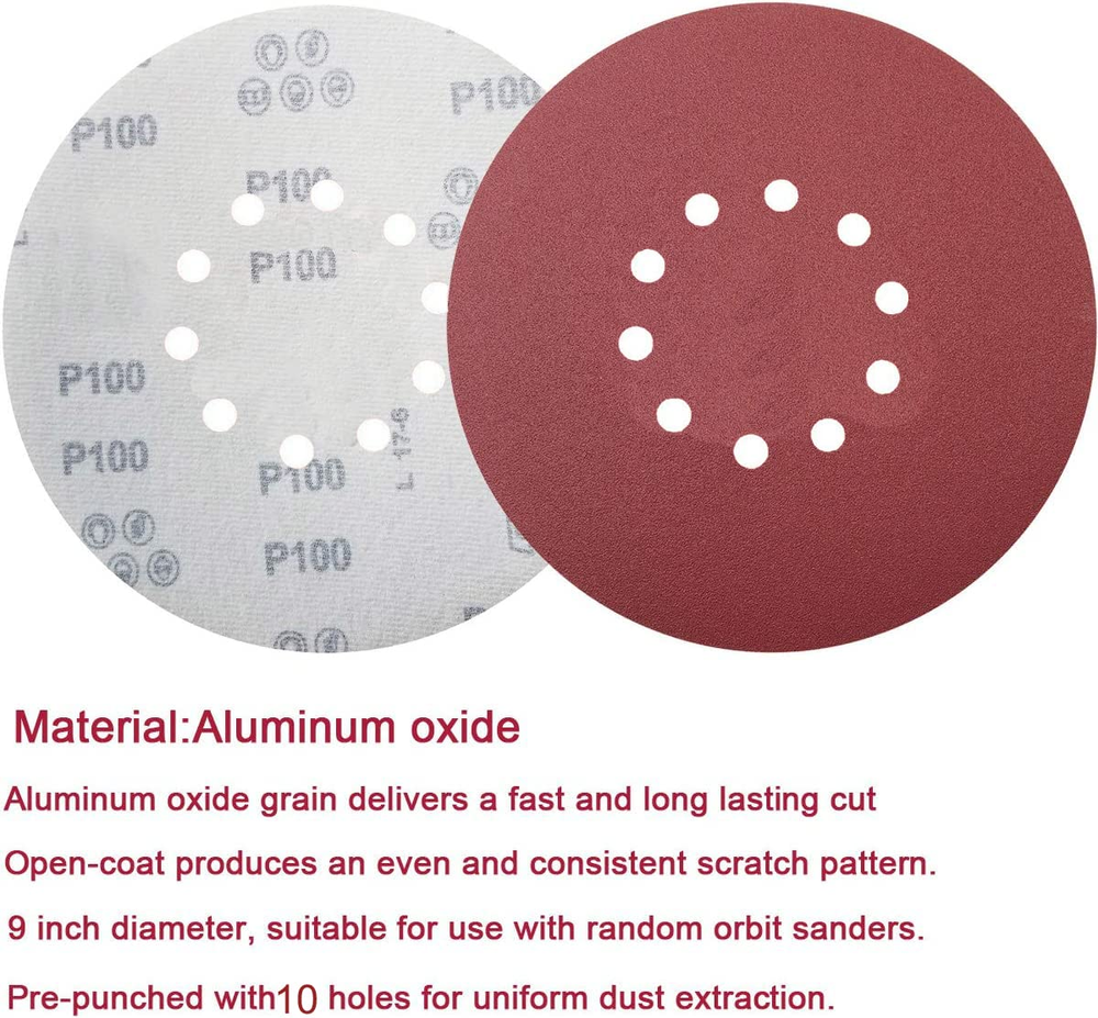 50 PCS 9-Inch 10-Hole Hook-And-Loop Sanding Discs for Drywall Sander