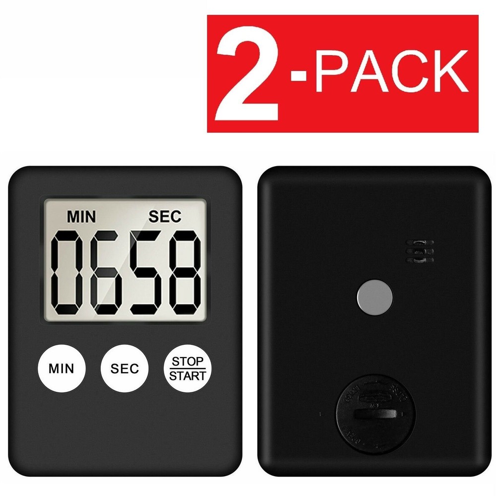 2PACK Magnetic LCD Digital Kitchen Timer Count Down Egg Cooking, Loud Alarm