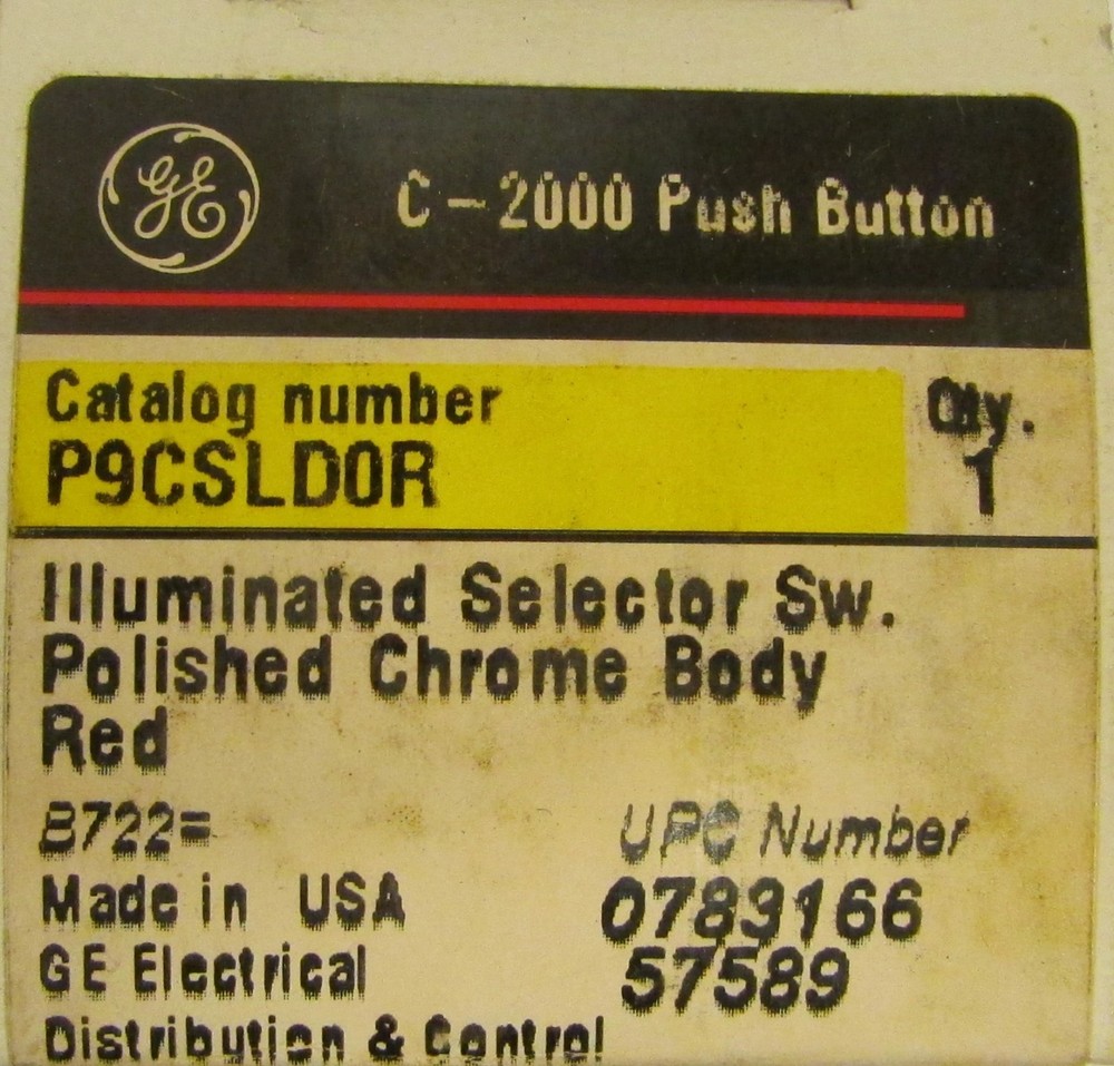 GENERAL ELECTRIC GE C-2000 Illuminated Red Selector Switch P9CSLD0R