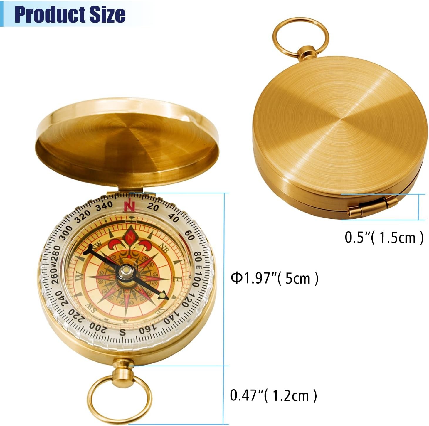 Portable Compass Brass Keychain Watch Pocket Outdoor Camping Hiking Navigation