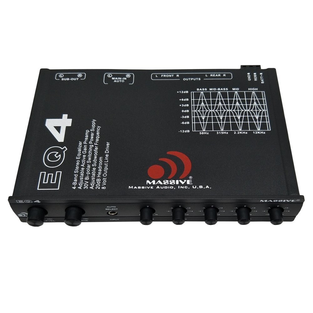 Massive Audio EQ4 Car Equalizer with 4 Band Graphic Equalizer - AUX inputs -