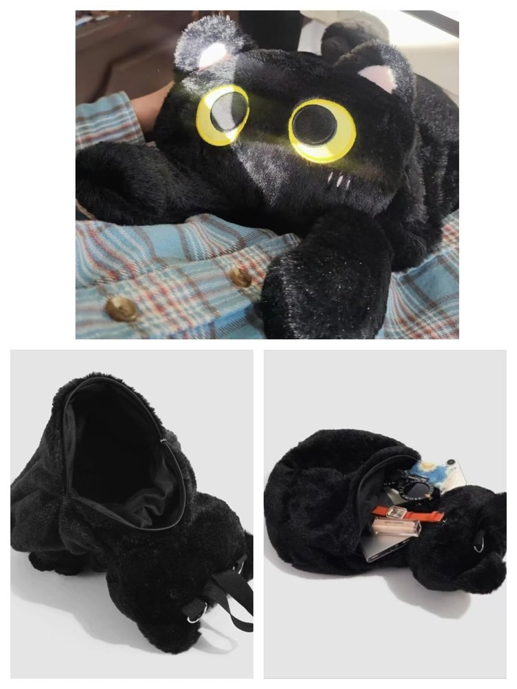Plush Backpack,Cat Bag,Animal Backpack,Cute Cartoon backpack,Plush Bag (A-Bla...