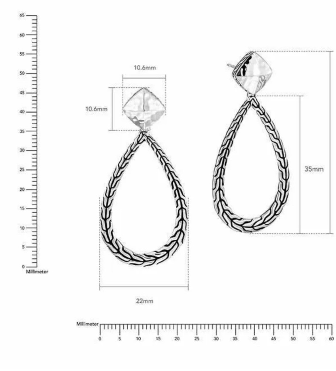 John Hardy Classic Chain Sterling Silver Hammered Pear Drop Earrings