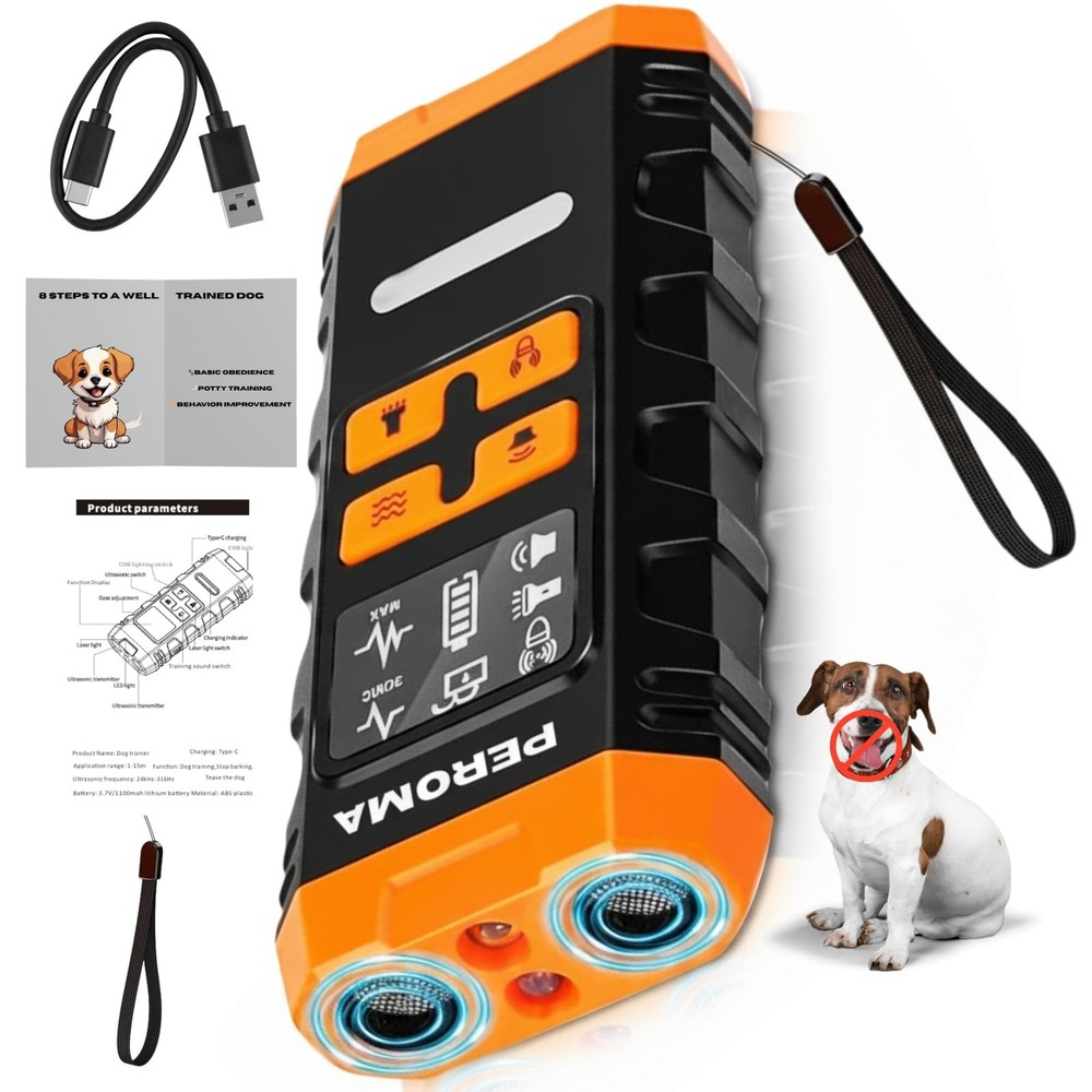 Dog Bark Deterrent Device, 5 Training Modes with Sonic/Max/Beep, Red Light & ...