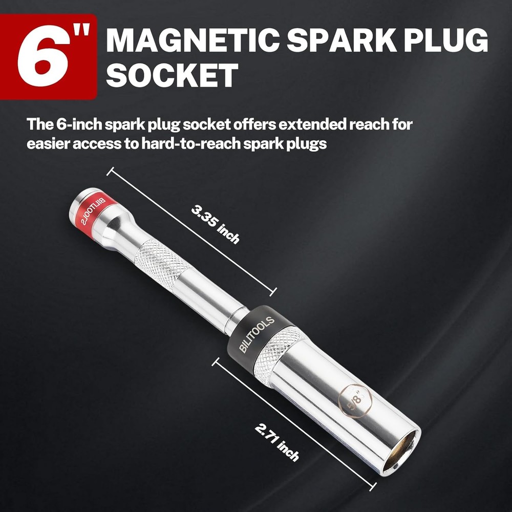 BILITOOLS 5/8-inch Magnetic Spark Plug Socket Swivel Thin Wall Spark Plug Socket